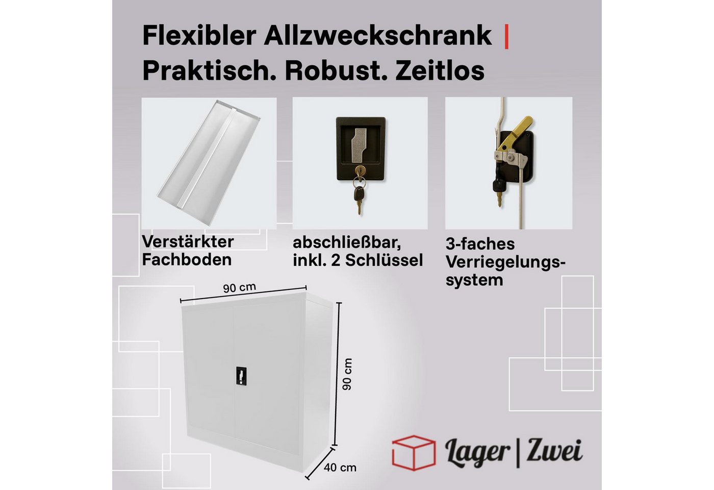 LagerZwei Aktenschrank Stahlschrank 90 x 90 x 40 cm abschließbar