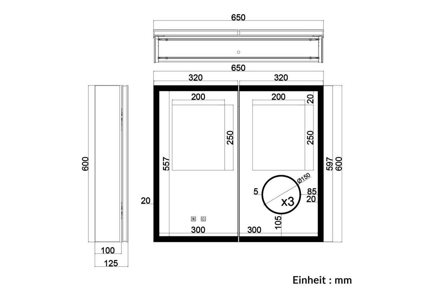 SONNI Spiegelschrank Spiegelschrank Badezimmerschrank 65×60cm hochwertigem Alu mit Antibeschlag, 3-farbiger Beleuchtung und verstellbaren Regalböden Bild 2