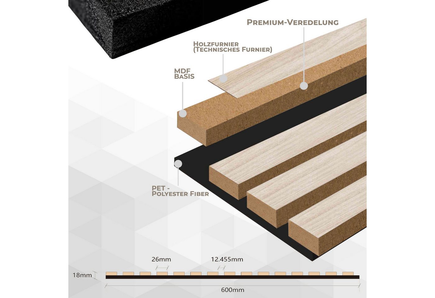tktrading24 Wandpaneel Akustikpaneel mit Holzfurnier in heller Eiche - 2700x600 mm, BxL: 12x15 cm, (1-tlg) Bild 5