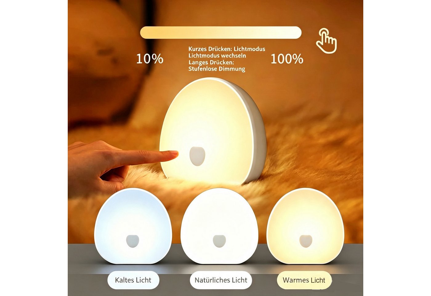 OYLCDI Nachttischlampe LED Nachttischlampe LED Nachtlicht, Dimmbar Atmosphäre Tischlampe, LED fest integriert, mit RGB Farben, Touch Lampe mit Weißem Rauschen, dimmbar, Timer und USB-C Akku für Baby, Erwachsene Bild 3