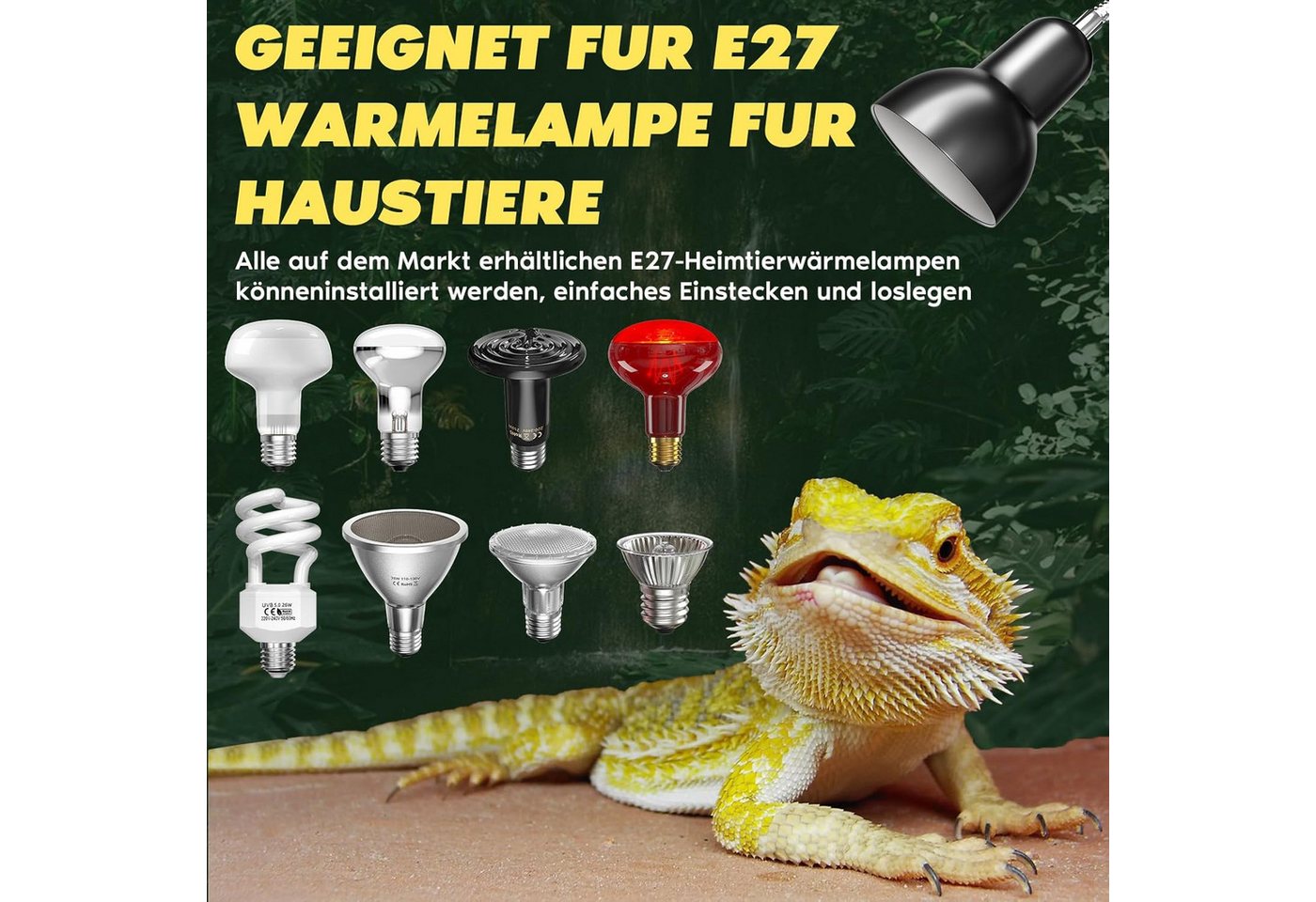 FELIXLEO Infrarotlampe Wärmelampe für Schildkröten, E27 Terrarien Wärmelampe mit Timer, 1-tlg.