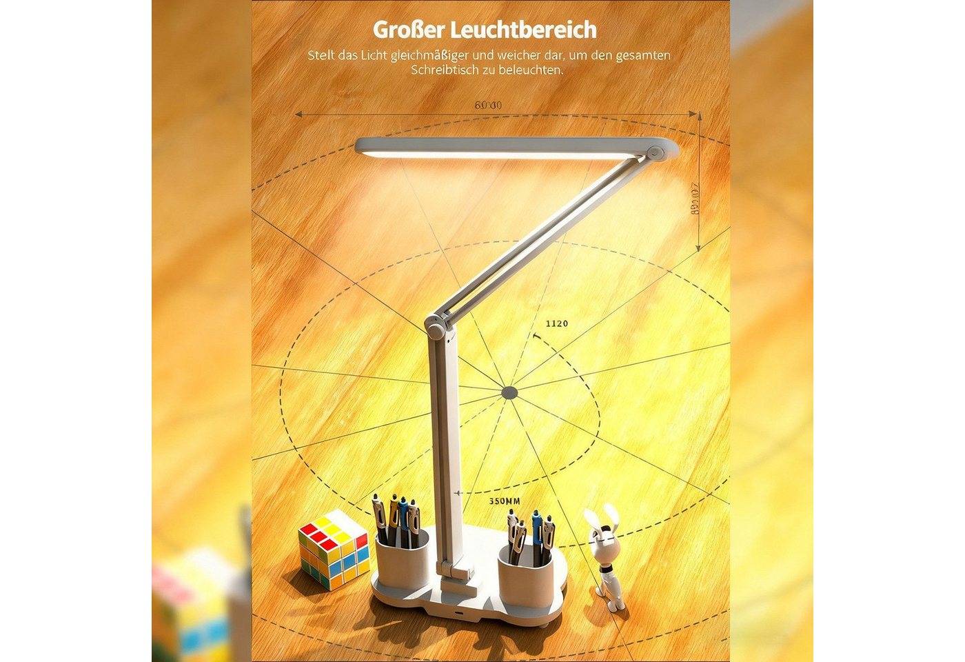 Toomoke LED Schreibtischlampe LED Schreibtischlampe Tischlampe Dimmbar Touch Leselampe 3-Farbige, LED fest integriert, weißes Licht,neutralweißes Licht,warmes Licht, Touch-Steuerung, tragbar, faltbar,Augenschutz, Nachttischlampe Bild 2
