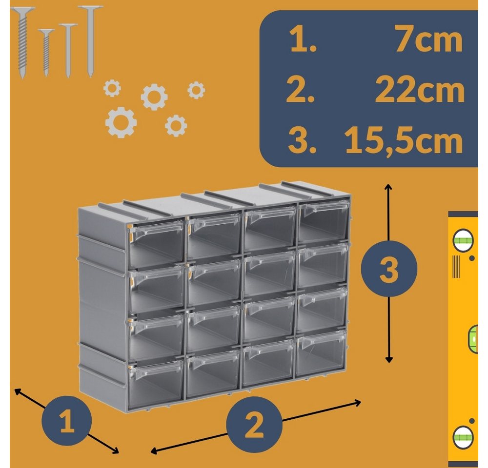 GarPet Sortimentskasten Sortimentskasten 16 Fach Schrauben Sortierbox Kleinteilemagazin Box Bild 2