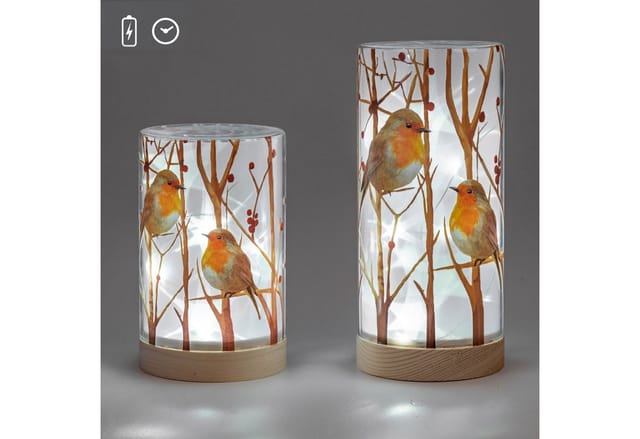 formano LED Dekolicht Rotkehlchen 15cm 20cm Glas mit Holzsockel, LED fest integriert