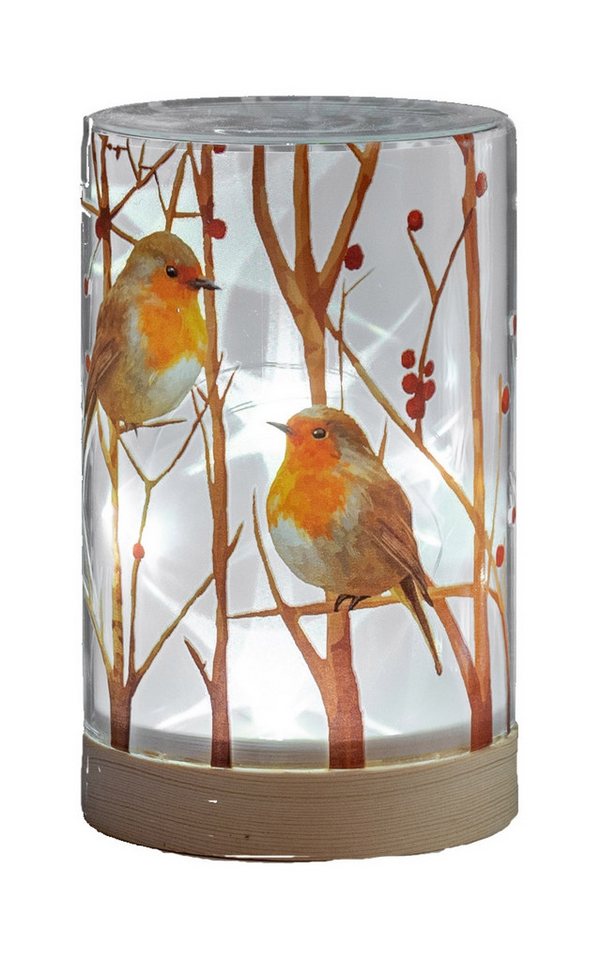 formano LED Dekolicht Rotkehlchen 15cm 20cm Glas mit Holzsockel, LED fest integriert Bild 2