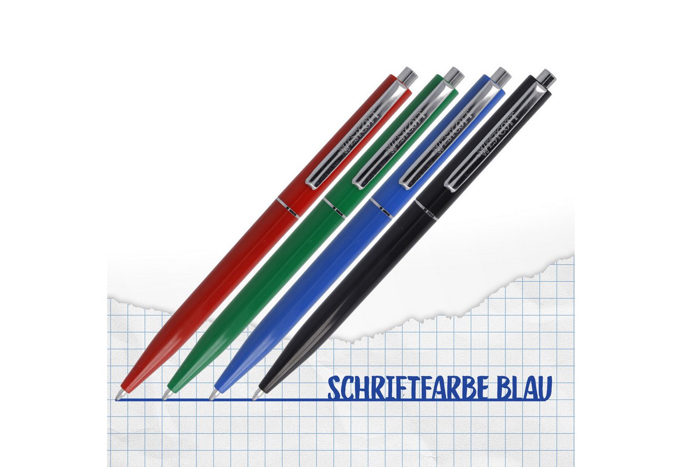 WESTCOTT Druckkugelschreiber Kugelschreiber ALLTIME Mix 50 Stück, blaue Tinte, X20 Mine, (Vorteilspack, 50-tlg), Dokumentenecht nach ISO 12757-2, Stabiler Metallclip Bild 2