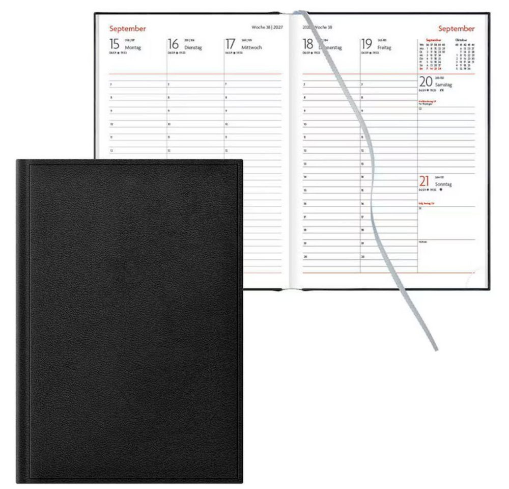 Lediberg Buchkalender 942 Wochenplaner 2027 schwarz A5 (1-tlg)