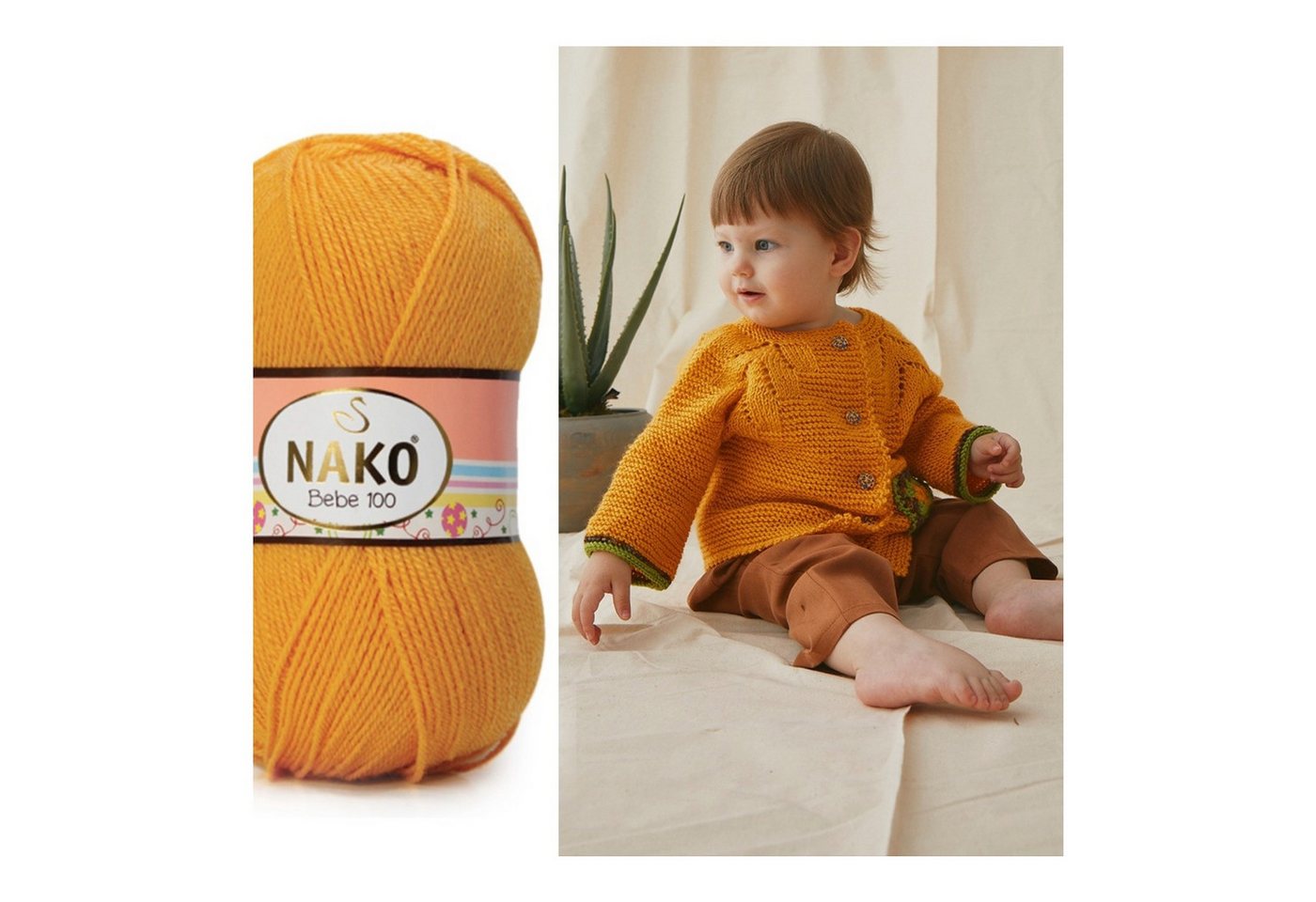 NAKO 5 x NAKO Bebe 100 Häkelwolle, 360 m, Babystrickgarn, Häkelgarn,Baby