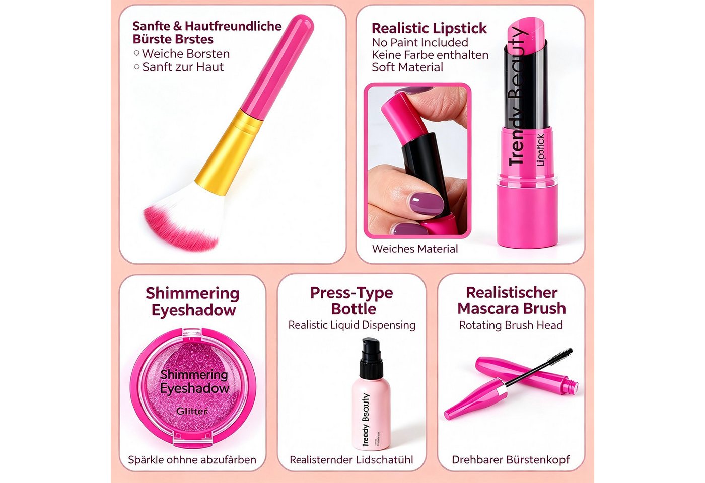 ibettertec Kreativset Make-up-Spielzeug,Lernspielzeug spielzeuge für MädchenKreativset, (22-St), Realistisches Make-up-Spielset, 22-tlg., Kinder Rollenspiel Set), waschbares Zubehör Makeup Spielzeug Kreativset Bild 3