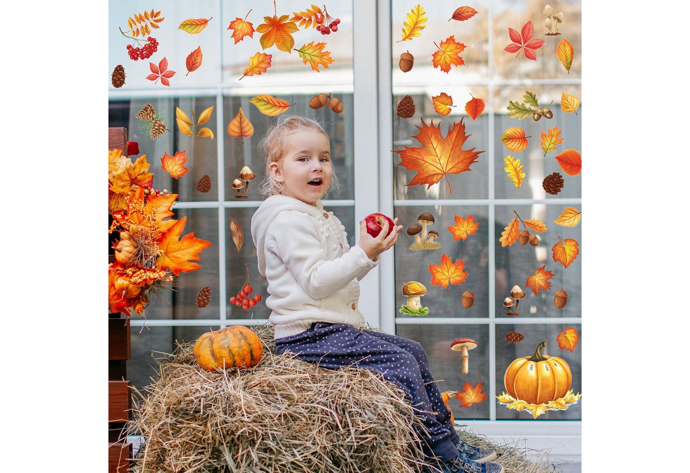 Sorvyzxn Fensterfolie Fensterbilder Herbst, Herbstdeko,Erntedankfest Fensterbilder, Selbstklebend Herbst Deko Aufkleber, für Fenster Kinderzimmer Cafés Halloween Party