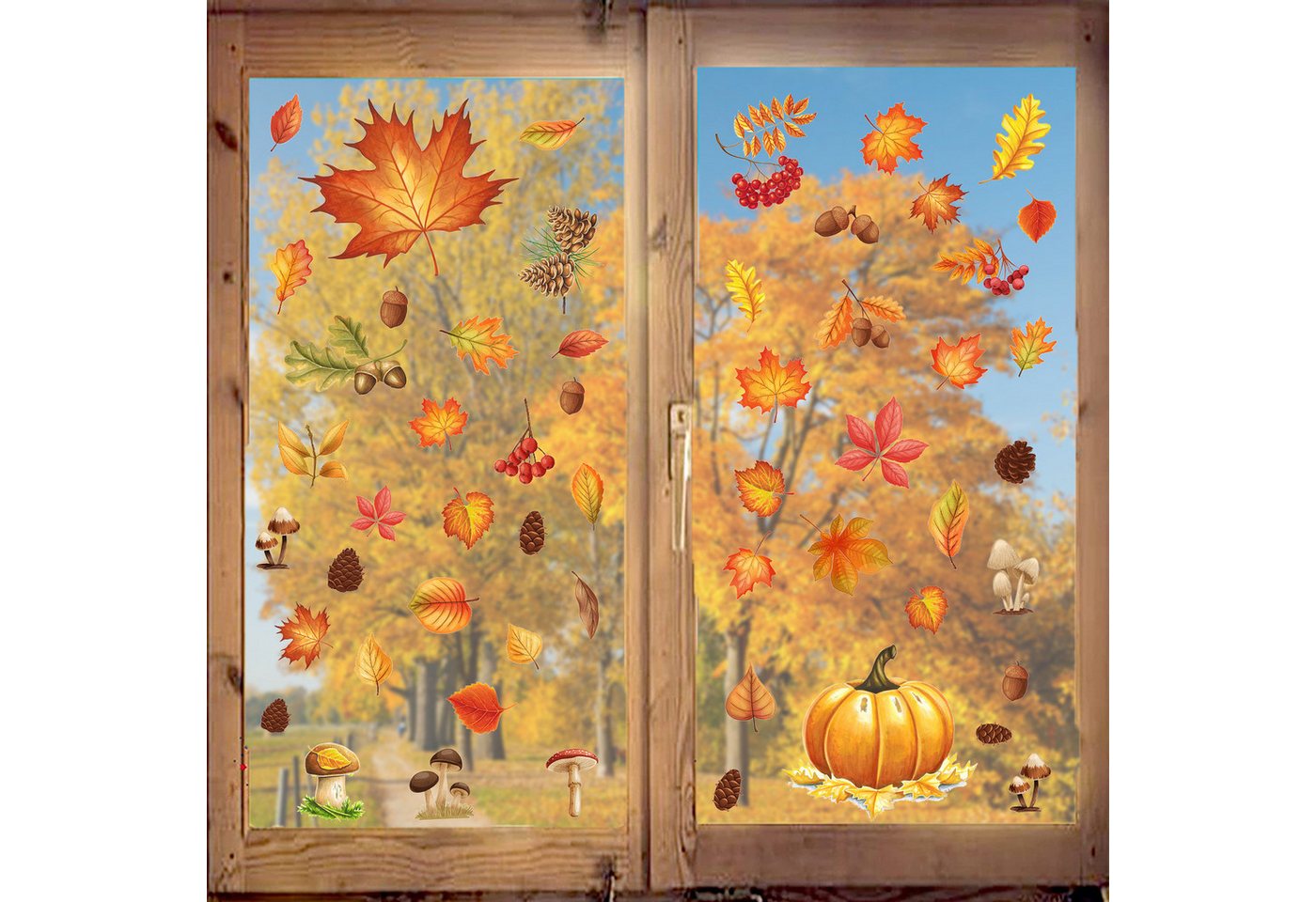 Sorvyzxn Fensterfolie Fensterbilder Herbst, Herbstdeko,Erntedankfest Fensterbilder, Selbstklebend Herbst Deko Aufkleber, für Fenster Kinderzimmer Cafés Halloween Party Bild 4