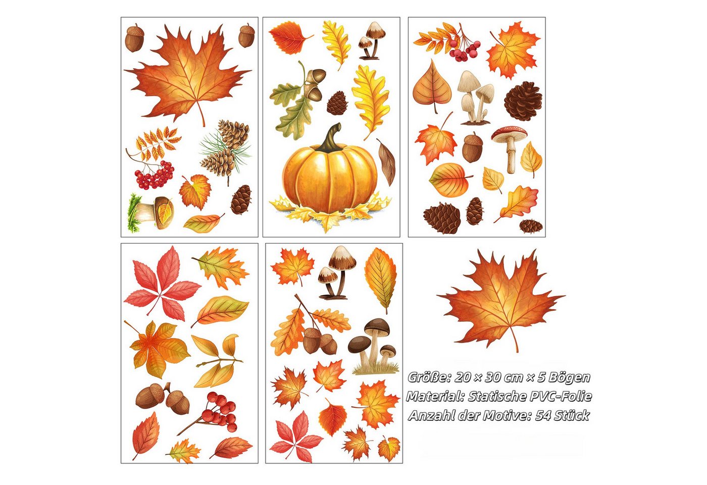 Sorvyzxn Fensterfolie Fensterbilder Herbst, Herbstdeko,Erntedankfest Fensterbilder, Selbstklebend Herbst Deko Aufkleber, für Fenster Kinderzimmer Cafés Halloween Party Bild 5