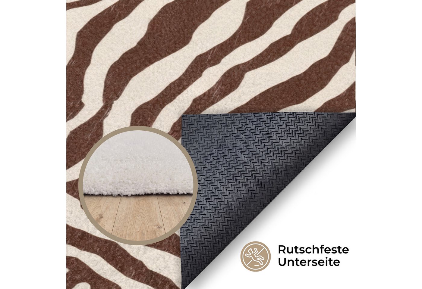 OnlyWow Teppich Zebra - Muster - Schwarz - Weiß, Rechteckig, Schlafzimmer, Vorleger, Kurzflor, Carpet 80x120 cm