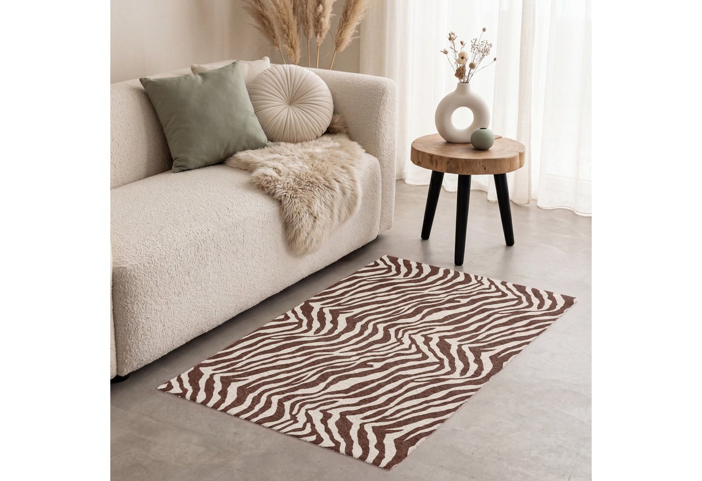 OnlyWow Teppich Zebra - Muster - Schwarz - Weiß, Rechteckig, Schlafzimmer, Vorleger, Kurzflor, Carpet 80x120 cm Bild 2