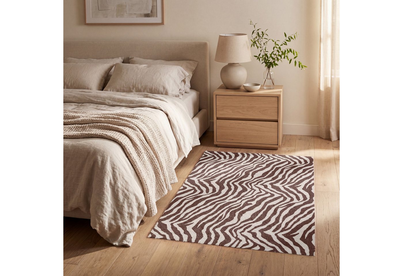 OnlyWow Teppich Zebra - Muster - Schwarz - Weiß, Rechteckig, Schlafzimmer, Vorleger, Kurzflor, Carpet 80x120 cm Bild 3