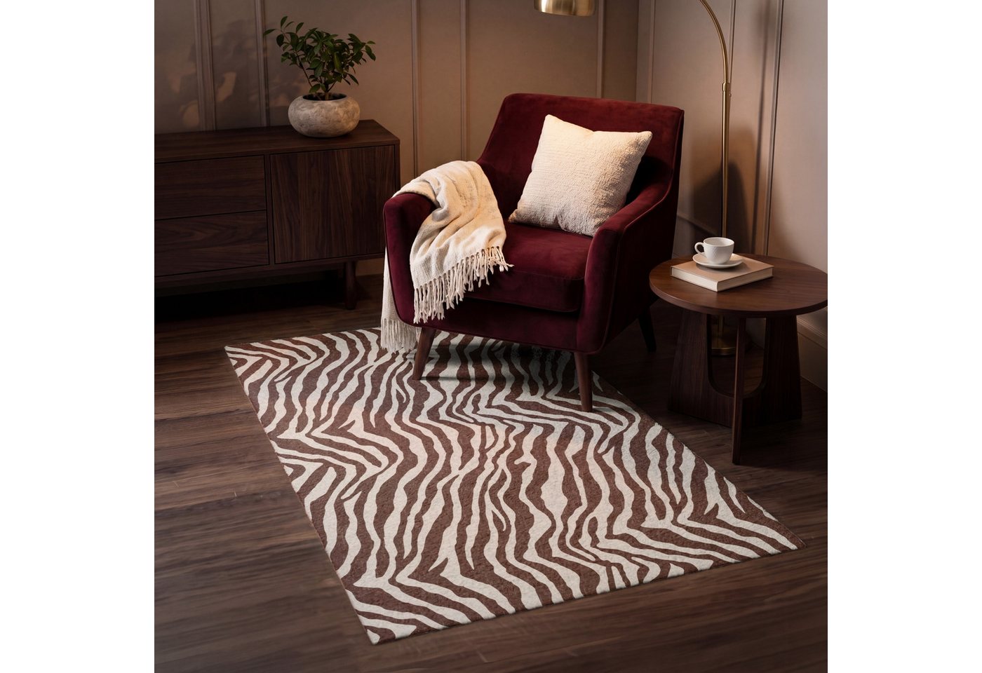 OnlyWow Teppich Zebra - Muster - Schwarz - Weiß, Rechteckig, Schlafzimmer, Vorleger, Kurzflor, Carpet 80x120 cm Bild 5