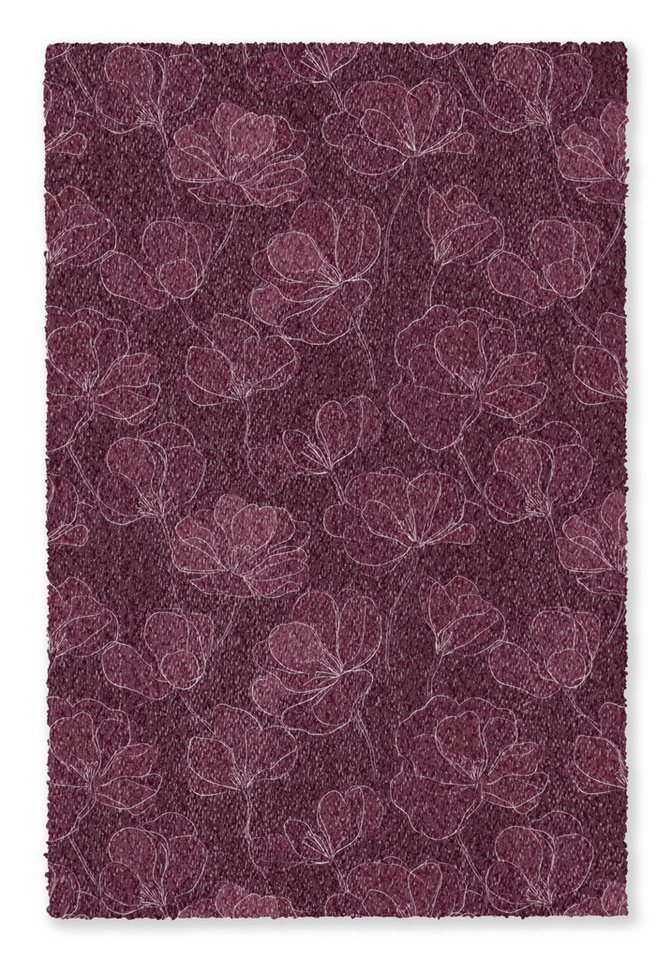 OnlyWow Teppich Blumen - Muster - Burgunderrot, Rechteckig, Schlafzimmer, Vorleger, Kurzflor, Carpet 80x120 cm Bild 2
