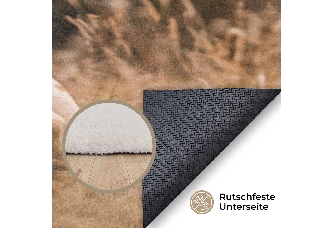 OnlyWow Teppich Pferd - Braun - Gras, Rechteckig, Schlafzimmer, Vorleger, Kurzflor, Carpet 80x120 cm Bild 2