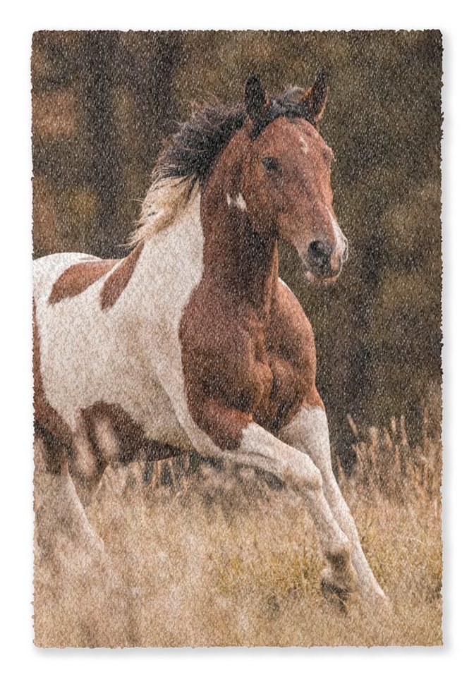 OnlyWow Teppich Pferd - Braun - Gras, Rechteckig, Schlafzimmer, Vorleger, Kurzflor, Carpet 80x120 cm Bild 5