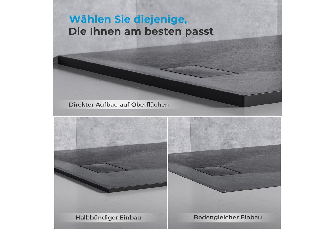 MEYKOERS Duschwanne Duschwanne 90 × 90 cm SMC Schwarz, 2,6 cm, Steinoptik, Zuschneidbar, Quadratisch, Steinoptik, Zuschneidbar Eckduschwanne Bild 3