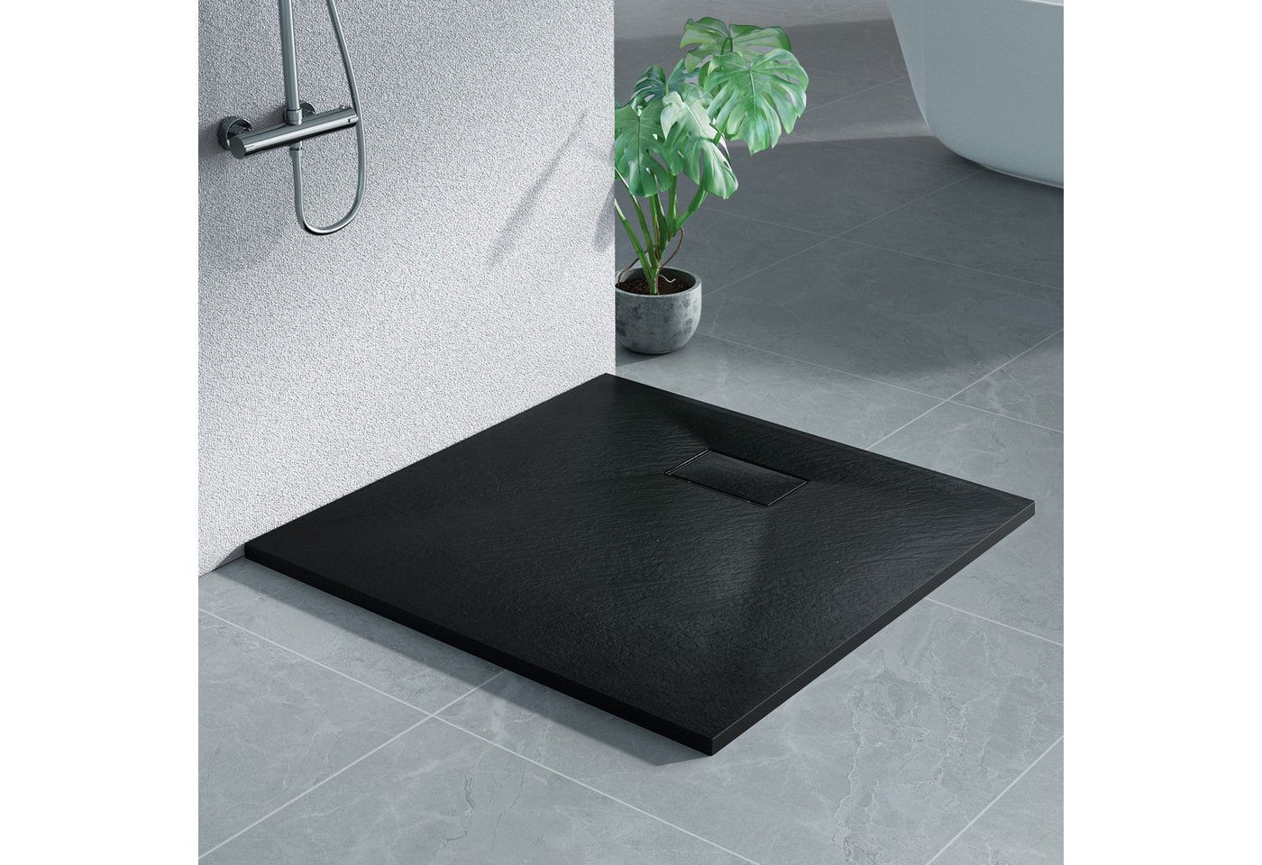 MEYKOERS Duschwanne Duschwanne 90 × 90 cm SMC Schwarz, 2,6 cm, Steinoptik, Zuschneidbar, Quadratisch, Steinoptik, Zuschneidbar Eckduschwanne Bild 4