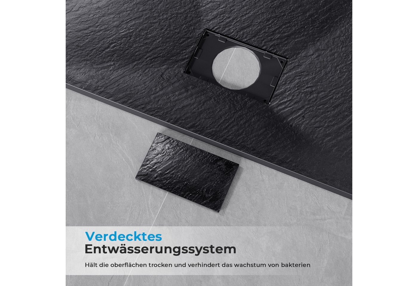 MEYKOERS Duschwanne Duschwanne 90 × 90 cm SMC Schwarz, 2,6 cm, Steinoptik, Zuschneidbar, Quadratisch, Steinoptik, Zuschneidbar Eckduschwanne Bild 5