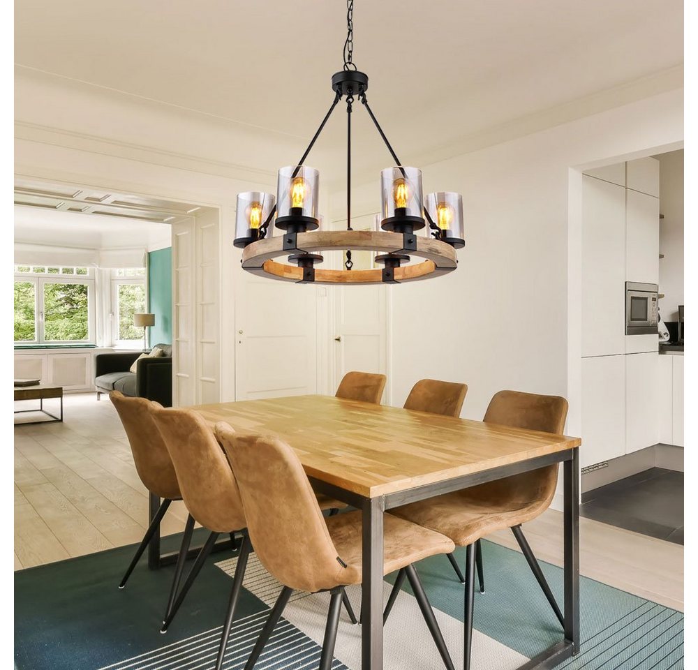 GLOBO LIGHTING Kronleuchter, Leuchtmittel inklusive, Warmweiß, Kronleuchter Pendellampe Esszimmerleuchte 6-flammig Metall Holz Bild 2