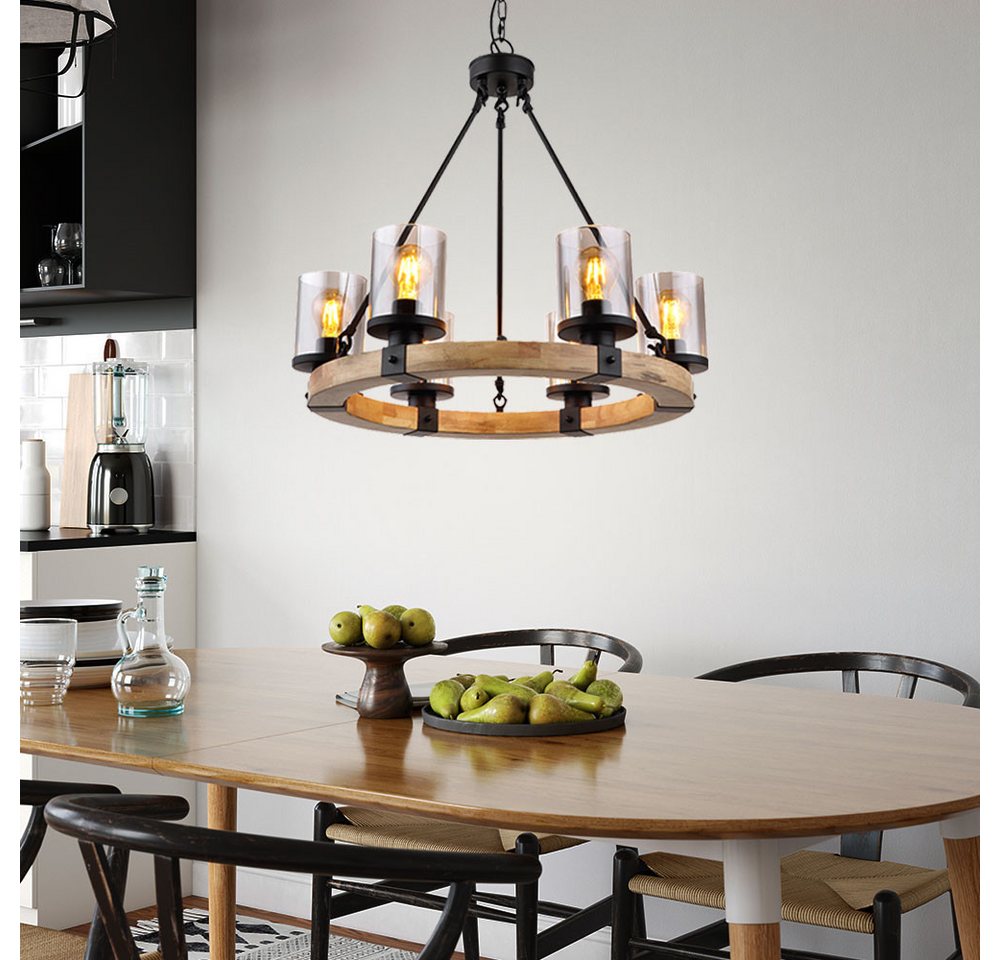 GLOBO LIGHTING Kronleuchter, Leuchtmittel inklusive, Warmweiß, Kronleuchter Pendellampe Esszimmerleuchte 6-flammig Metall Holz Bild 3