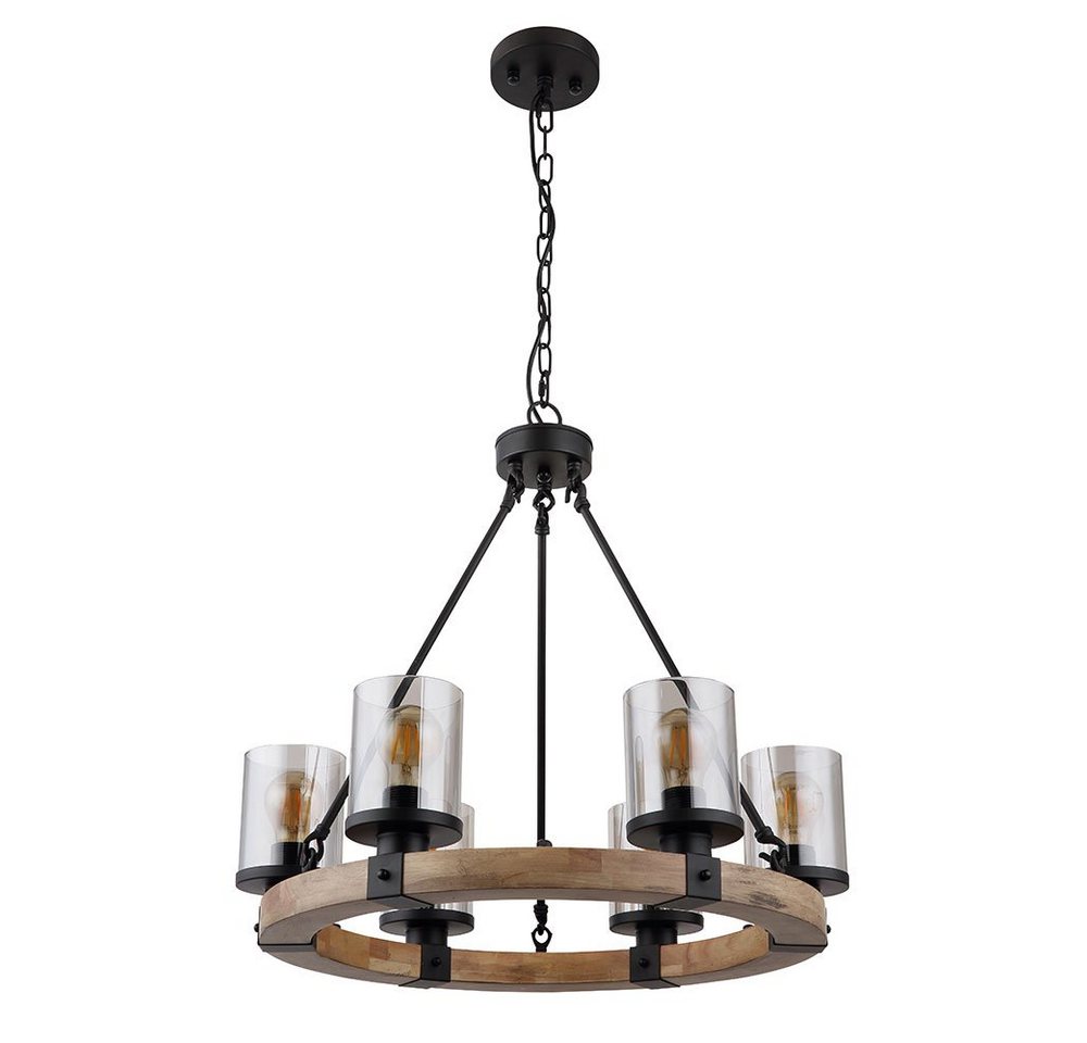 GLOBO LIGHTING Kronleuchter, Leuchtmittel inklusive, Warmweiß, Kronleuchter Pendellampe Esszimmerleuchte 6-flammig Metall Holz Bild 4