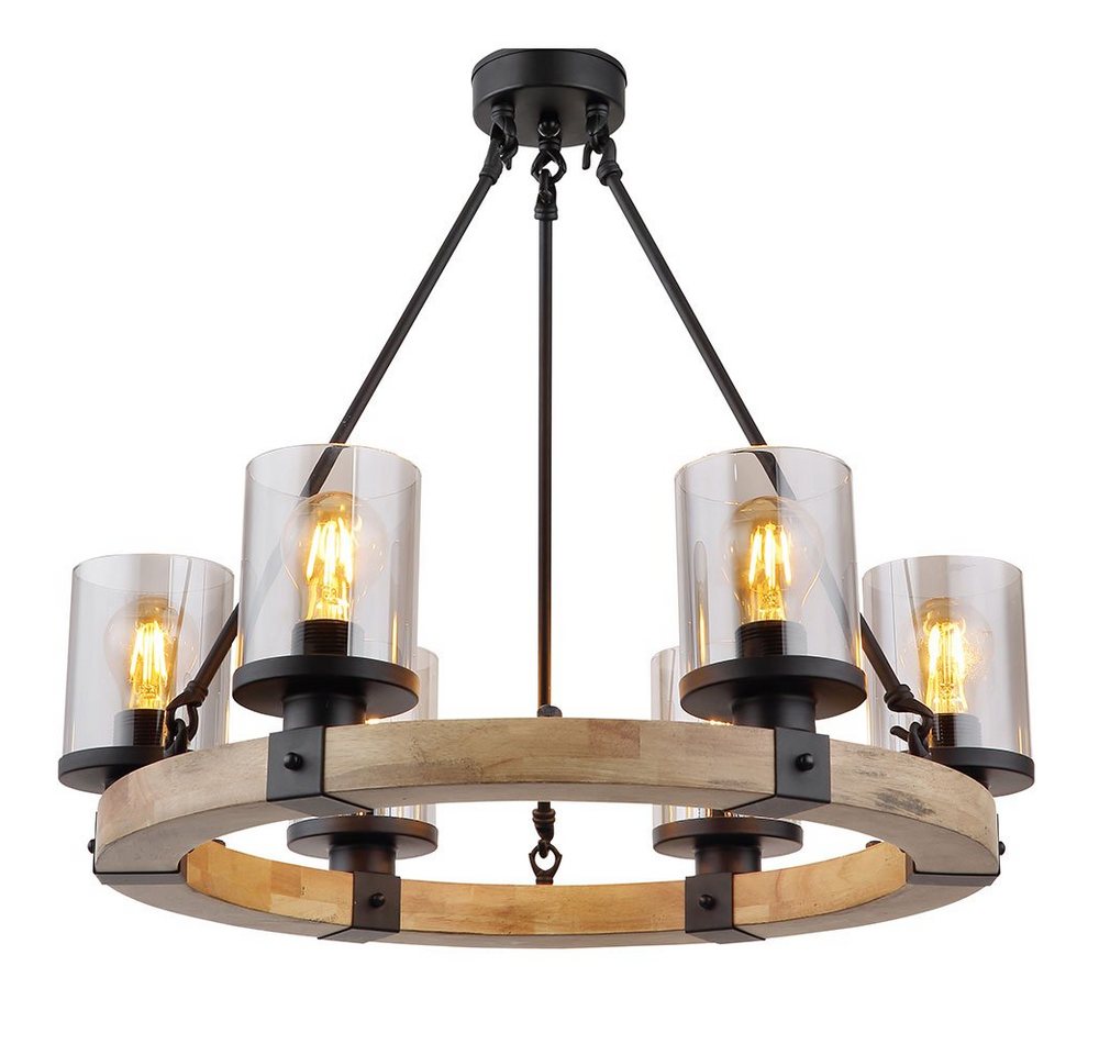 GLOBO LIGHTING Kronleuchter, Leuchtmittel inklusive, Warmweiß, Kronleuchter Pendellampe Esszimmerleuchte 6-flammig Metall Holz Bild 5