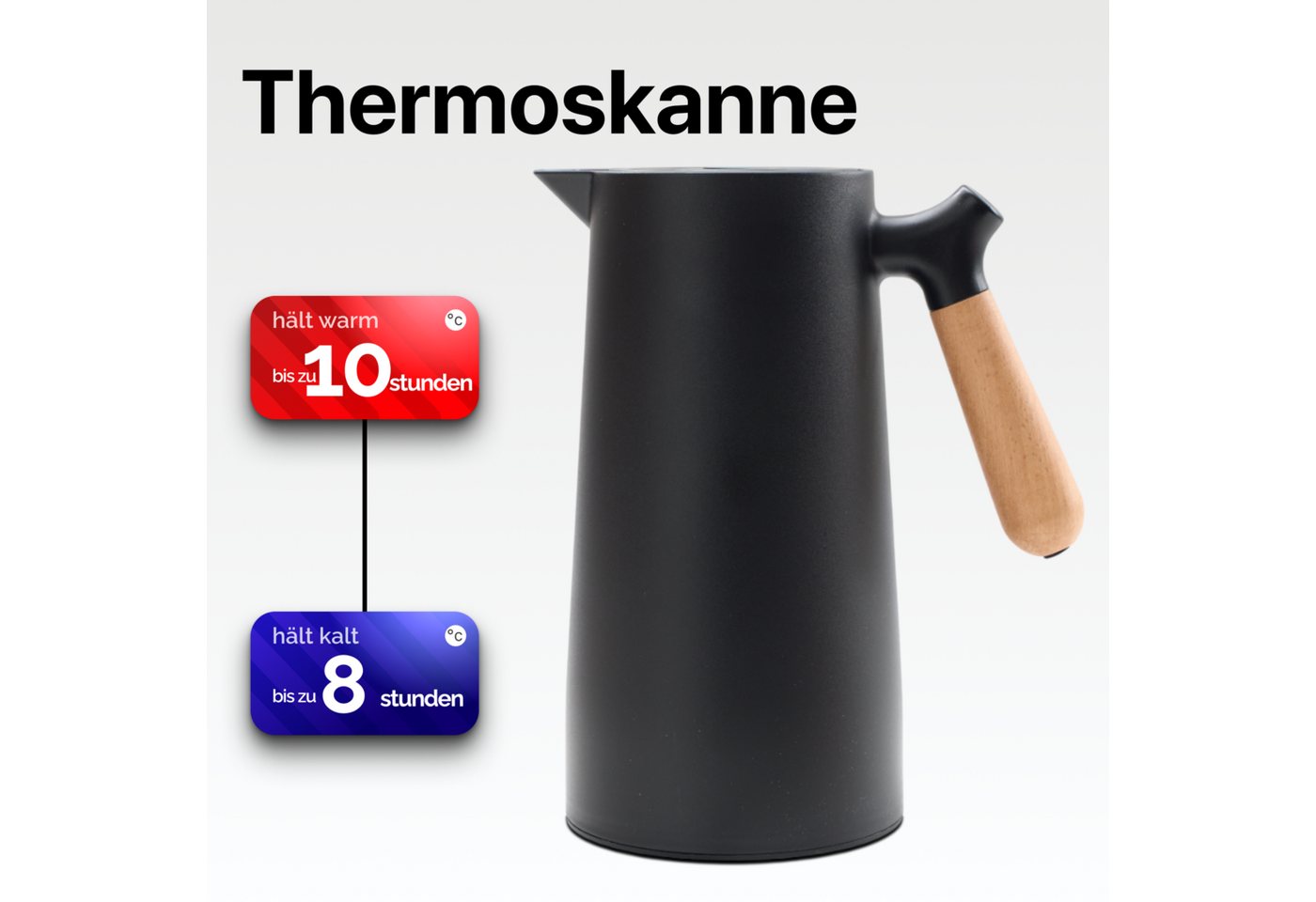 KVOTA Isolierkanne 1L Thermoskanne Glaskolbe Schwarz Holzgriff 1-Click Öffnung, 1 l Bild 4