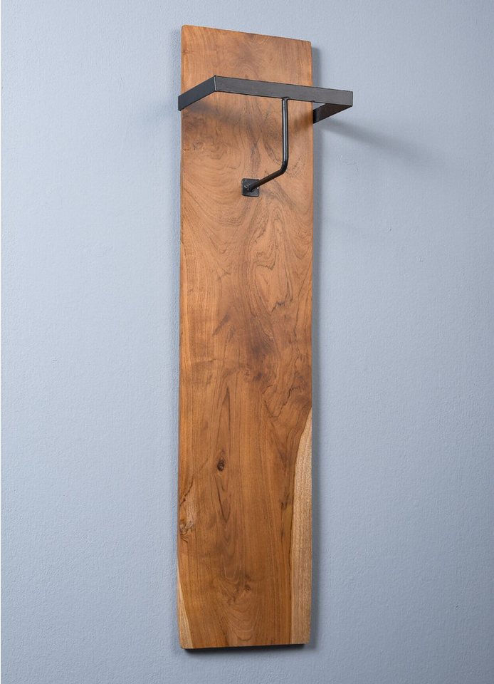 M2 Kollektion Garderobenpaneel Alaska 1, Baumkante Teakholz Massiv Stange 25x110x20cm