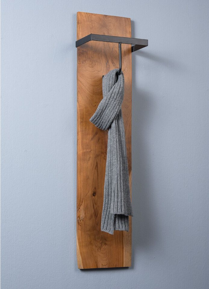 M2 Kollektion Garderobenpaneel Alaska 1, Baumkante Teakholz Massiv Stange 25x110x20cm Bild 3