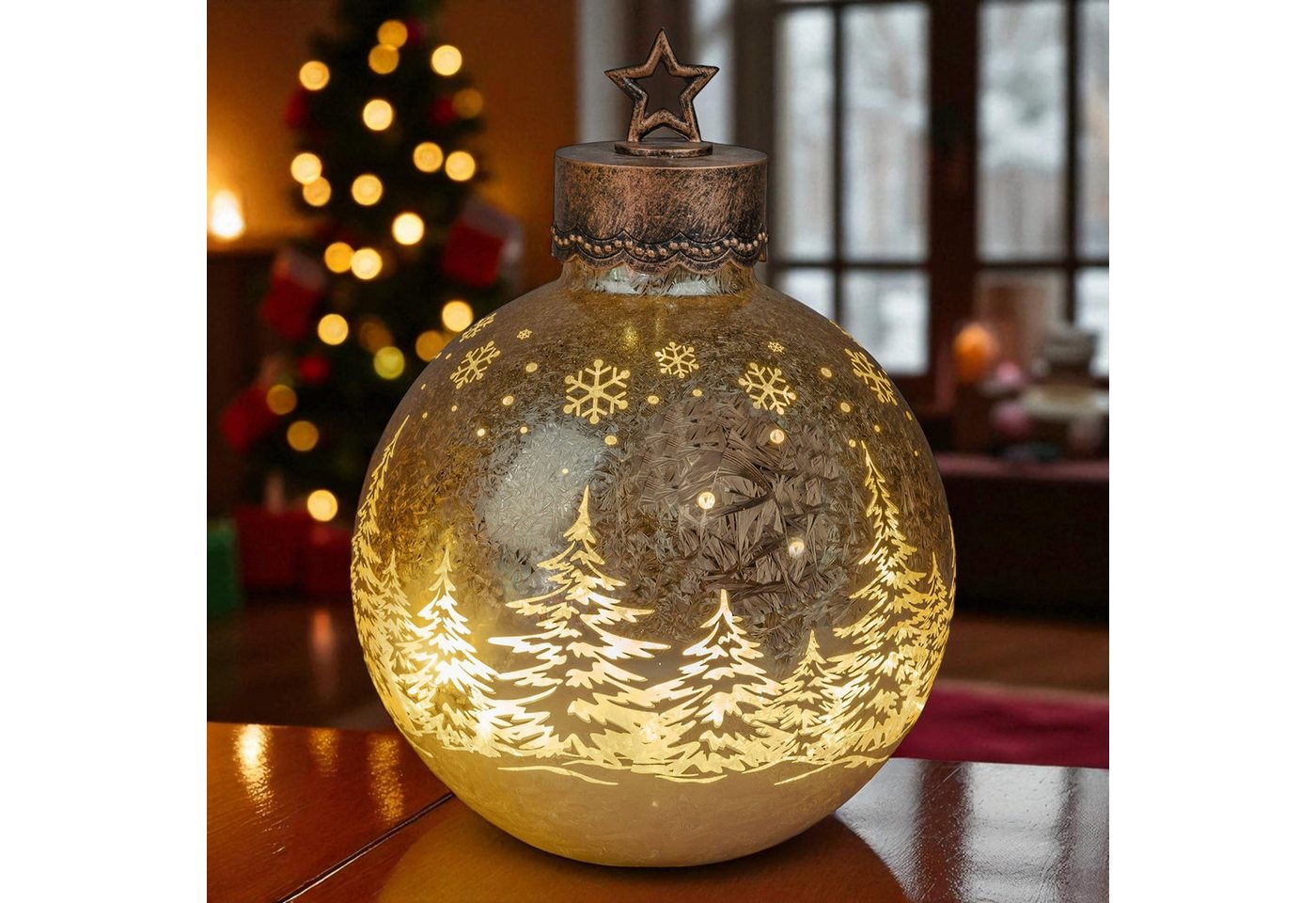 formano LED Dekolicht XXL Glas-Kugel Frosty Gold 35 cm Ice-Optik Timer 6h/18h Weihnachten, LED fest integriert Bild 3