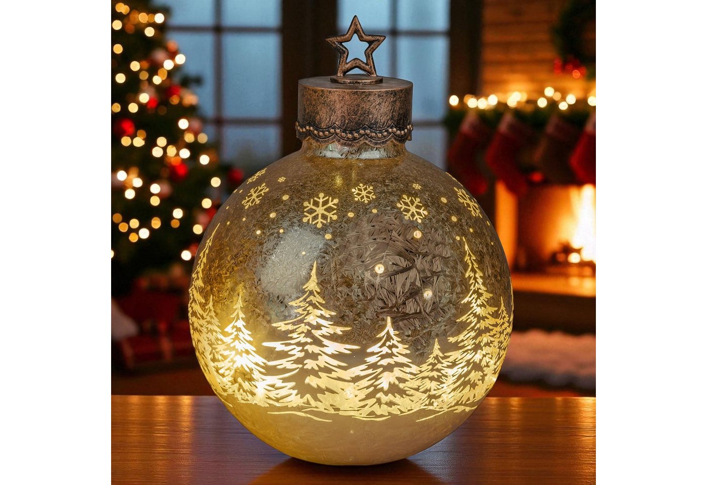 formano LED Dekolicht XXL Glas-Kugel Frosty Gold 35 cm Ice-Optik Timer 6h/18h Weihnachten, LED fest integriert Bild 4