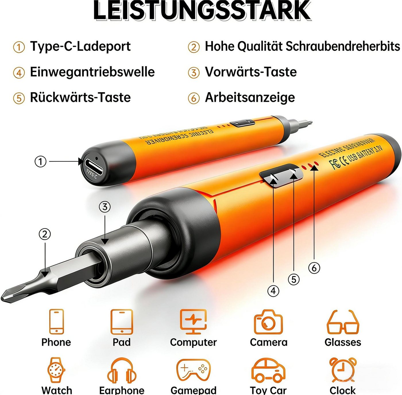 Fyrove Elektro-Schraubendreher 100-in-1 Elektro-Schraubendreher,Präzisionsschraubendreher-Set, (mit 600mAh, 100 Bits, wiederaufladbarer Mini Akkuschrauber, für Elektronik Reparatur, iPhone, Laptop, Brille und Uhr), Feinmechaniker Werkzeug Set Bild 2