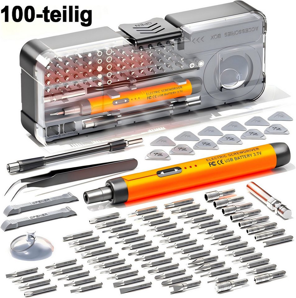 Fyrove Elektro-Schraubendreher 100-in-1 Elektro-Schraubendreher,Präzisionsschraubendreher-Set, (mit 600mAh, 100 Bits, wiederaufladbarer Mini Akkuschrauber, für Elektronik Reparatur, iPhone, Laptop, Brille und Uhr), Feinmechaniker Werkzeug Set Bild 3