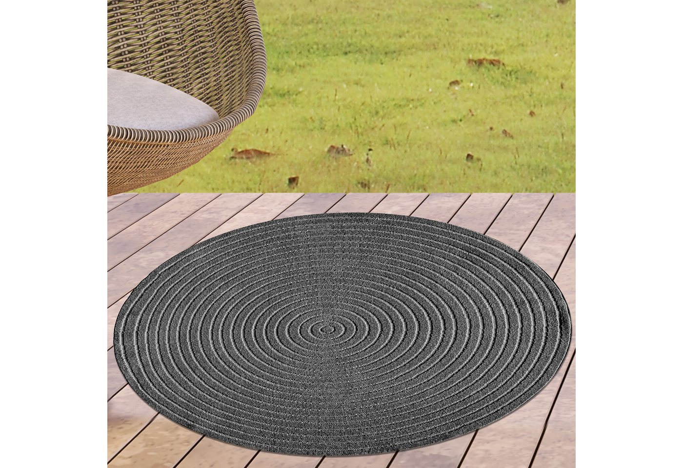 Carpetia Outdoorteppich Modernes Musterdesign, rund, Höhe: 5 mm, wetterfest, pflegeleicht, strapazierfähig Bild 5