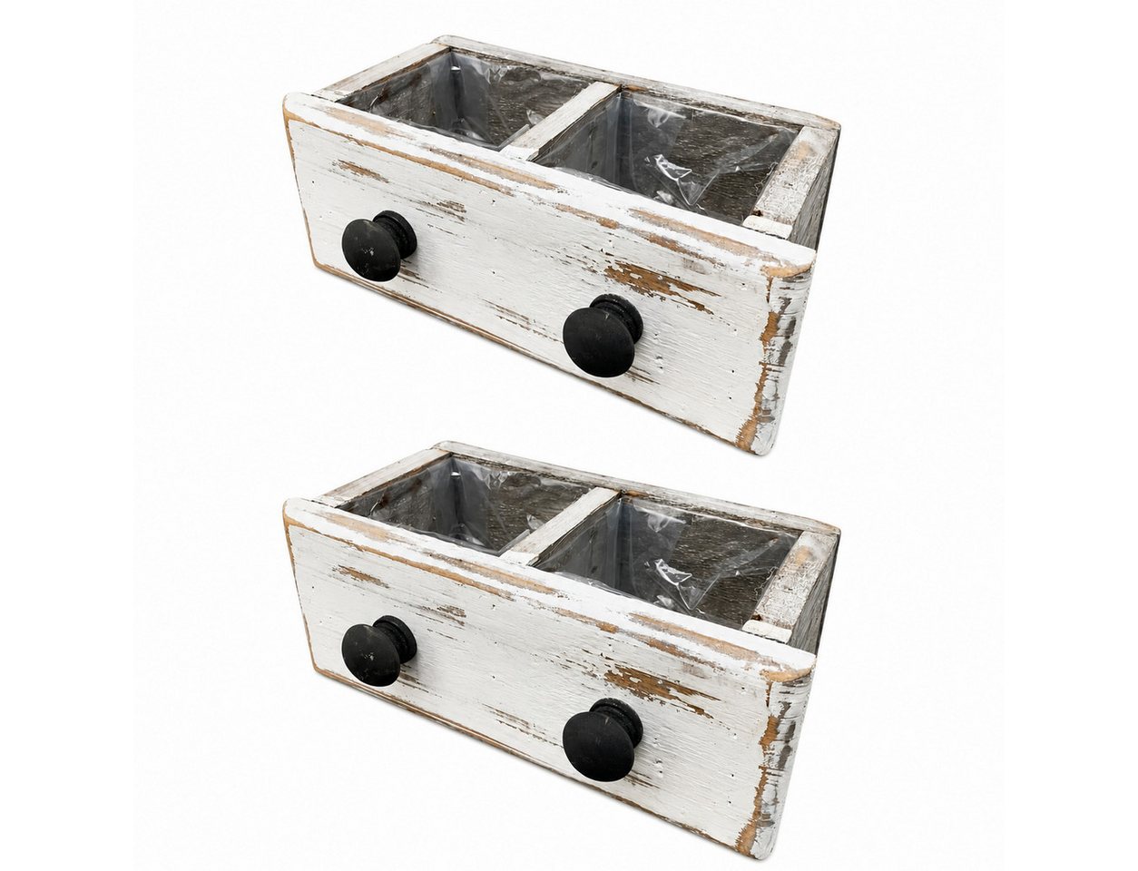 finehomegarden Blumentopf Schublade Holz weiß 2erSet Shappy Ø22x10cm H13cm Pflanzkasten (Set, 2 St., 2er- Set), Blumenkasten 2fach Kräuter Blumen Landhaus / Paket