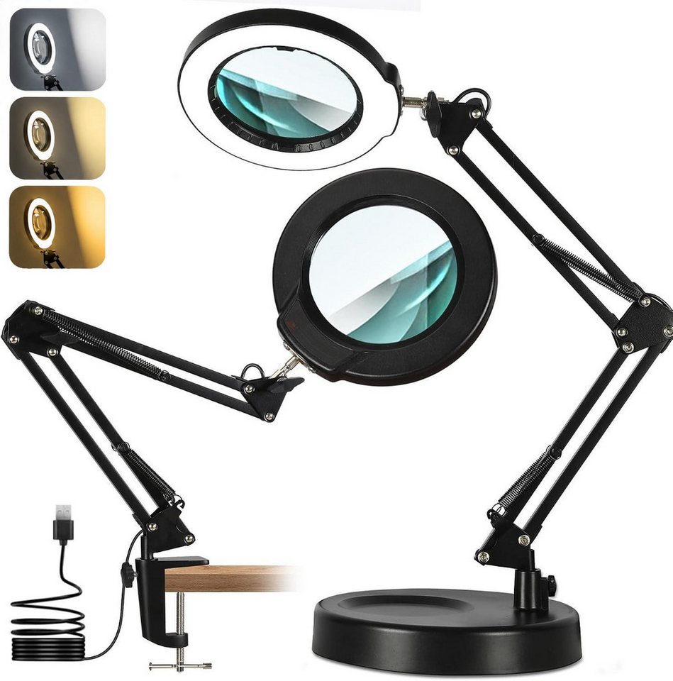 Fyrove Lupenlampe 10X LED Lupenleuchte mit Klemme, Lupenlampe mit Ständer und Ringlicht, 2800-6500K dimmbar, 3 Lichtfarben, 10 Helligkeitsstufen für Lesen, Nähen, Basteln, Kosmetik Bild 5