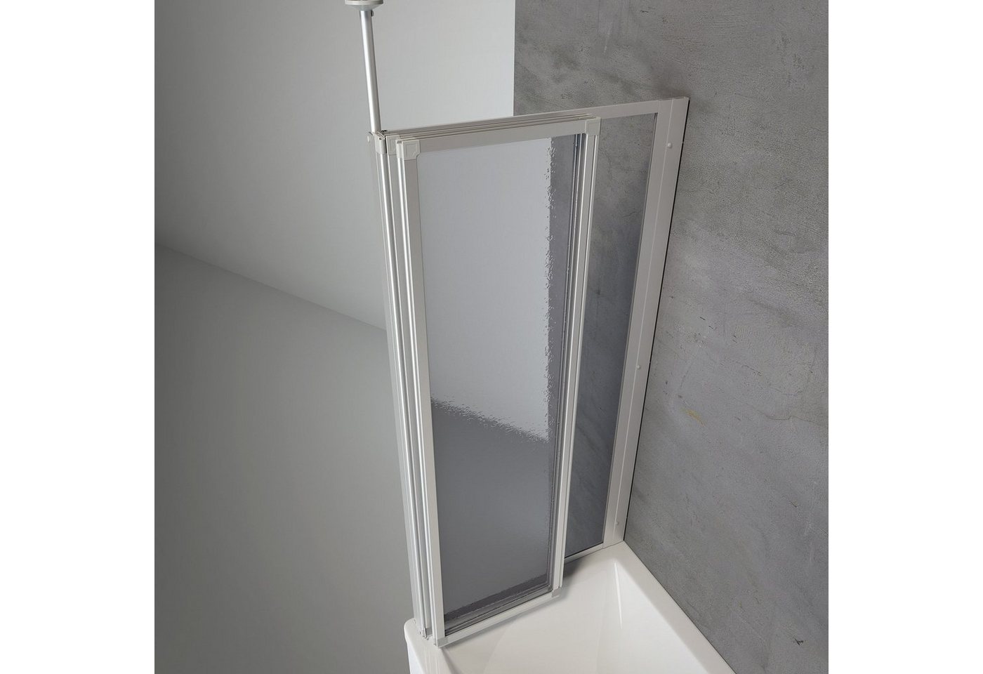 Schulte Badewannenfaltwand Well, Kunstglas, 129 x 140 cm, 3 tlg + Festelement, Tropfen Dekor, Profil Alu-Natur Bild 4