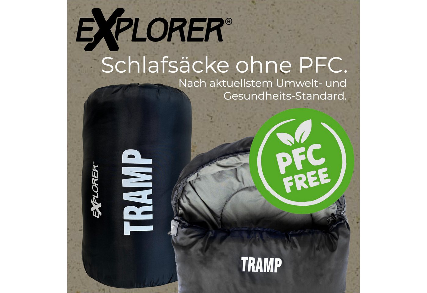 EXPLORER Mumienschlafsack TRAMP Camping Schlafsack 230x80x55cm Outdoor (9°C bis -9°C warm Frühling/Sommer/Herbst Reise Festival), kombinierbar leicht 1300g Bild 4