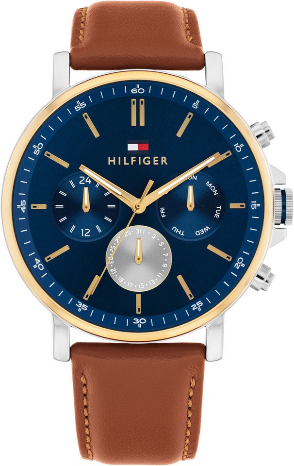 Tommy Hilfiger Multifunktionsuhr TYSON 1710703, Quarzuhr, Armbanduhr, Herrenuhr, Lederarmband, analog