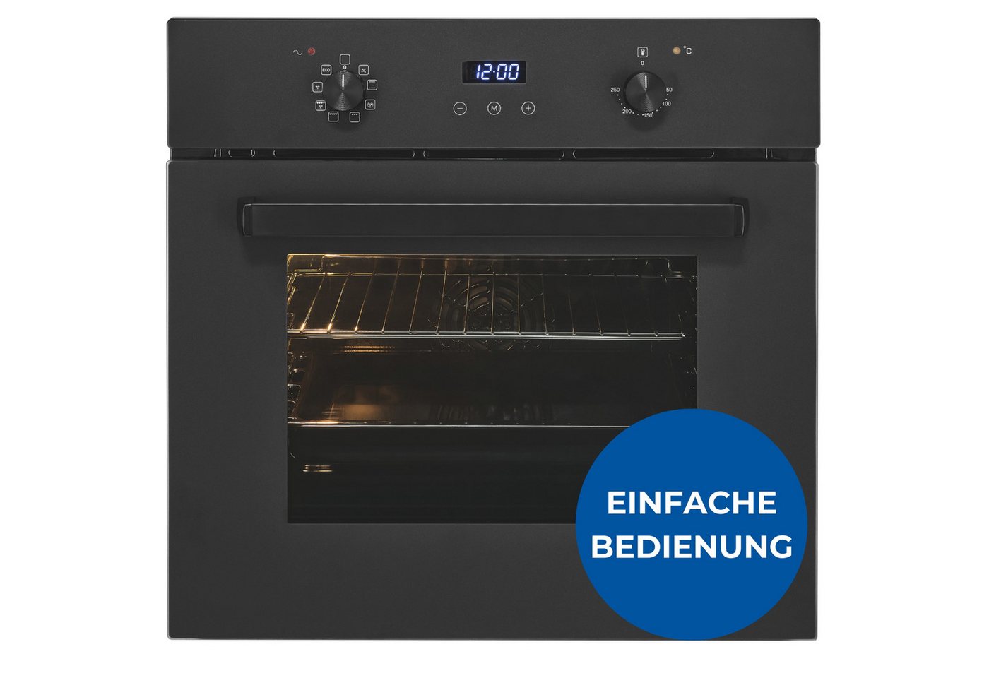 exquisit Backofen EBE367-H-120 mattschwarz, Heißluft & dreifach verglaste Tür – Wärme bleibt sicher im Ofen! Bild 2