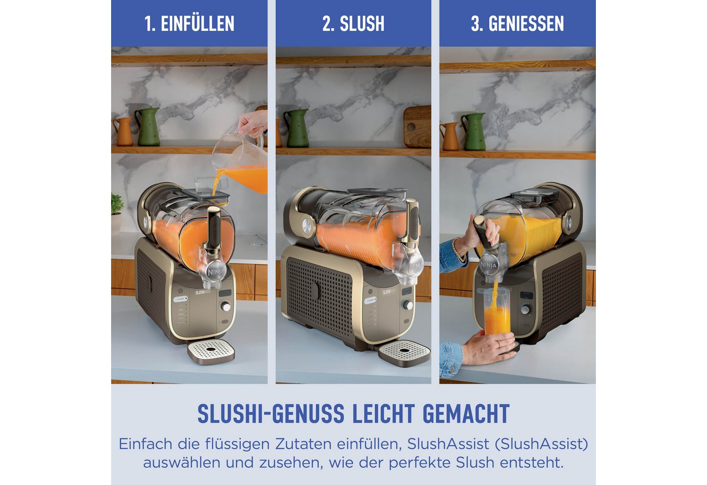 NINJA Slush-Eismaschine SLUSHi MAX – Mokka FS605EUBR, 3,31 l, 280 W, für gefrorene Getränke, SlushAssist-Technologie Bild 4