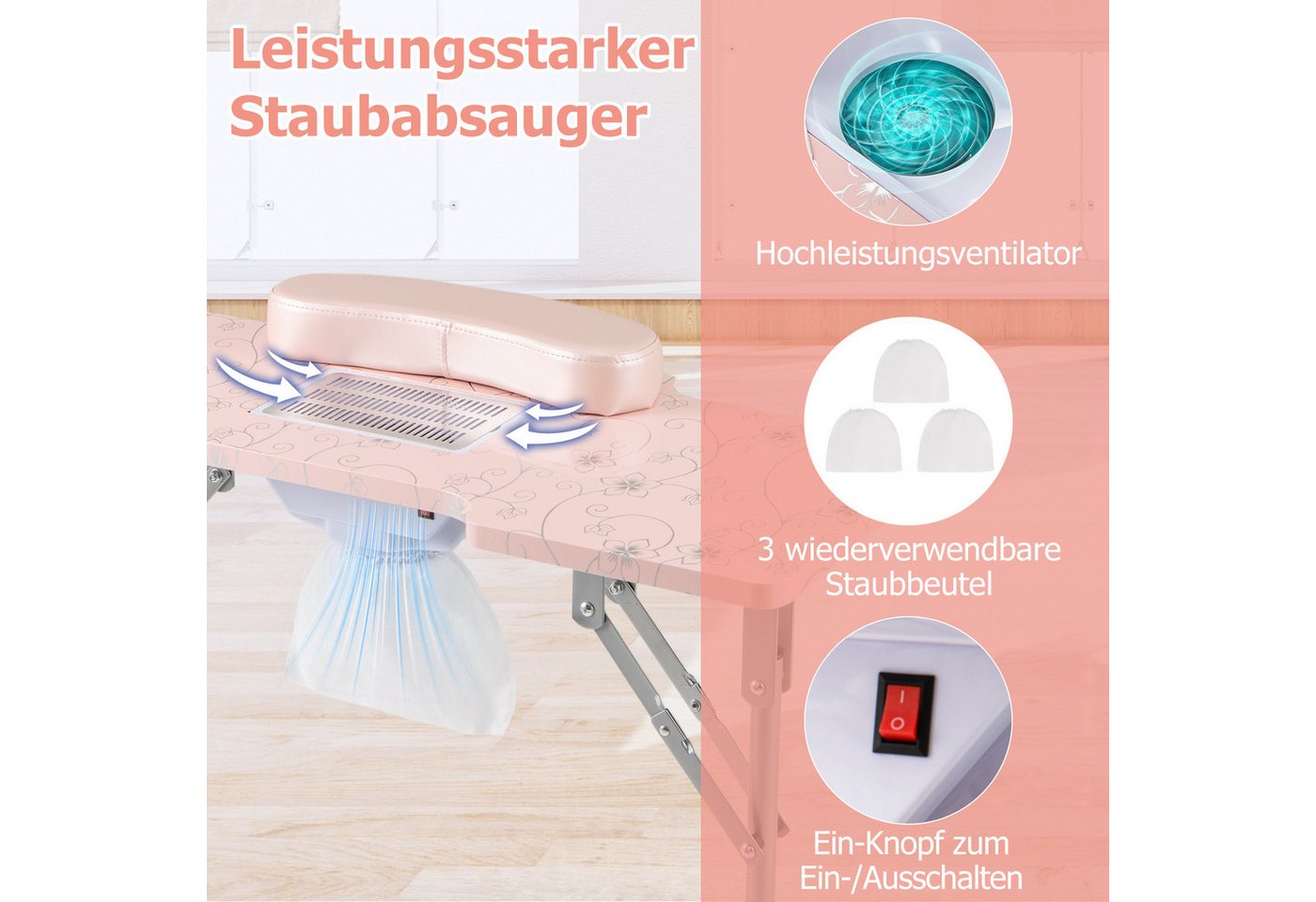 COSTWAY Maniküre-Pediküre-Set Maniküretisch klappbar mit LED, mit Tasche