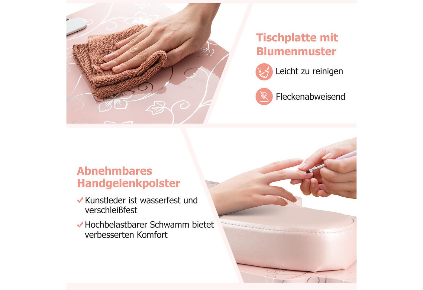 COSTWAY Maniküre-Pediküre-Set Maniküretisch klappbar mit LED, mit Tasche Bild 2