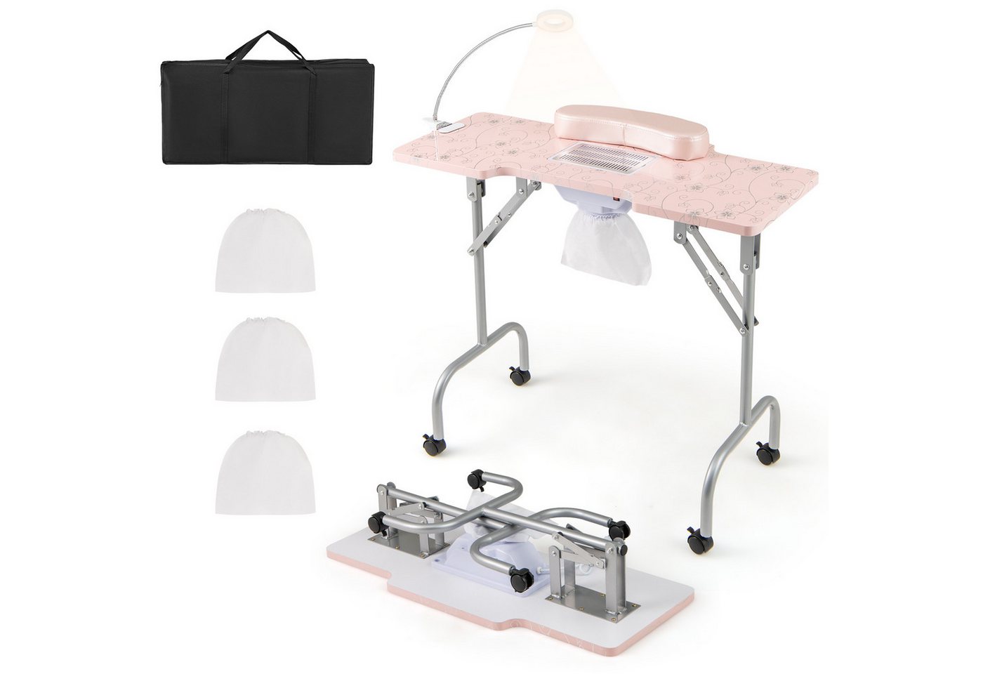 COSTWAY Maniküre-Pediküre-Set Maniküretisch klappbar mit LED, mit Tasche Bild 4