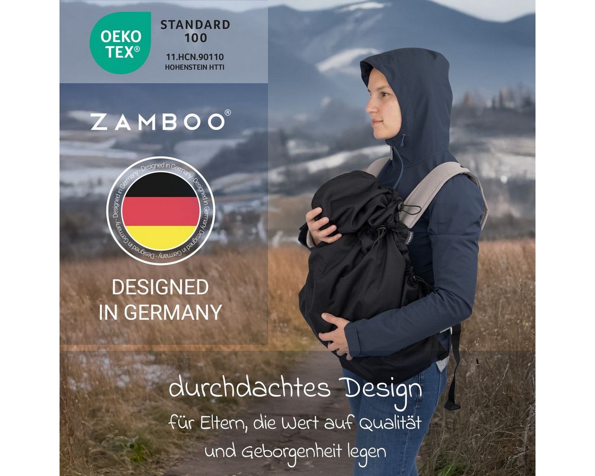 Zamboo Babytrage Schwarz, Universal Fleece Cover für Babytrage Bauchtrage Regen- & Wetterschutz Bild 2