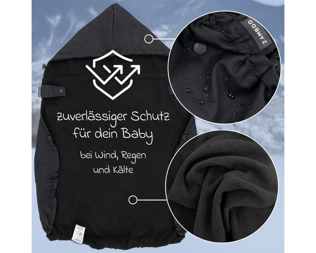 Zamboo Babytrage Schwarz, Universal Fleece Cover für Babytrage Bauchtrage Regen- & Wetterschutz Bild 4